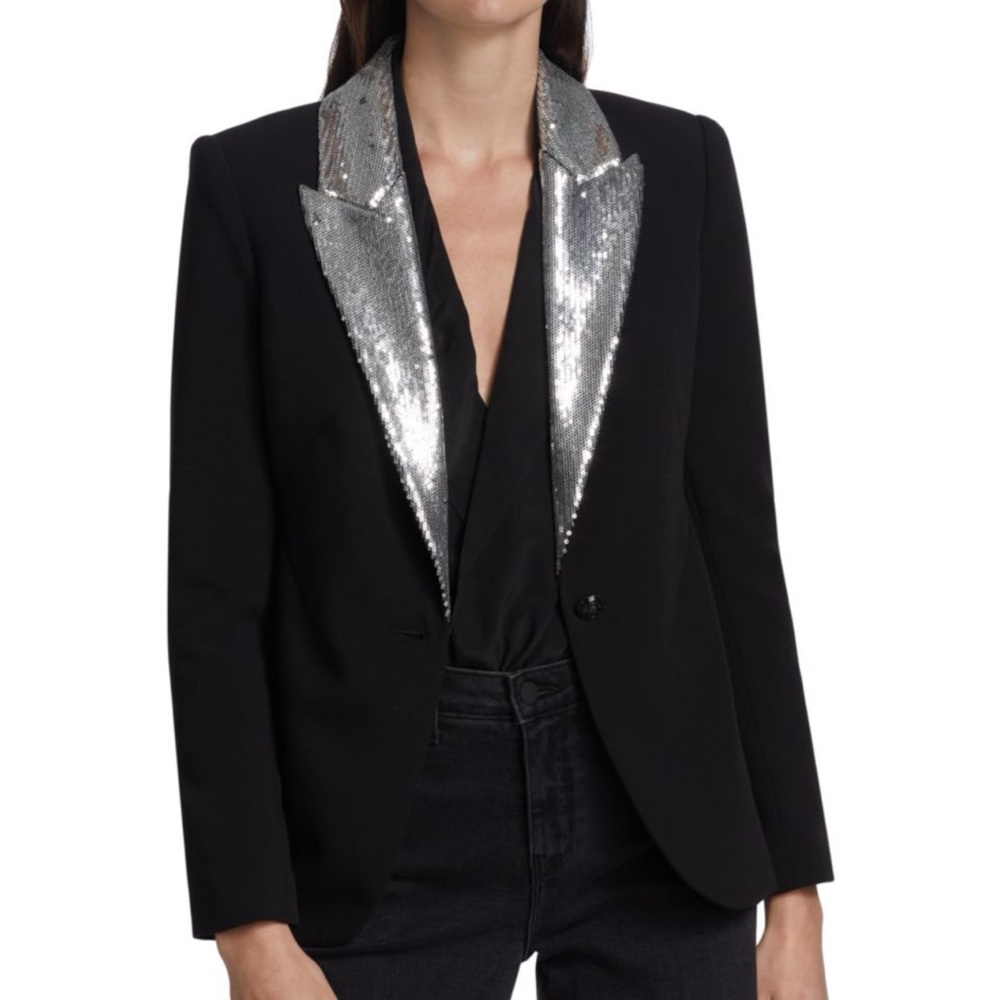 Lagence clementine sequin lapel black blazer